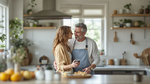 A man and his partner at home considering testosterone treatment and preserving fertility
